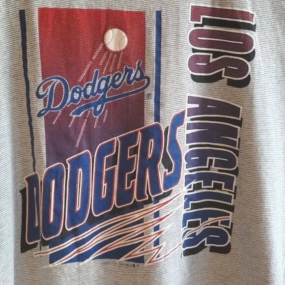Vintage LOGO 7 Los Angeles Dodger's 1991 Gray Striped Single Stitch T-Shirt XXL - Picture 12 of 15